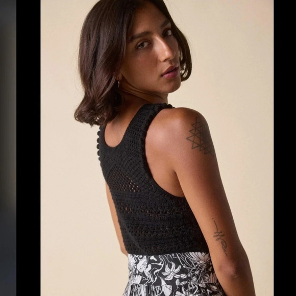 St. Roche Marilyn Tank Top Black NWT Crochet Boho Romantic French Contemporary - Picture 3 of 6